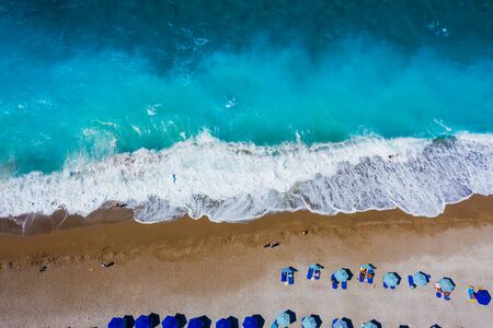 Aerial birds eye view photo taken by drone of Rodos island town Elli beach and peninsula a popular summer tourist destination, Dodecanese, Aegean, Greeceの写真素材