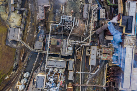 plant with the bird's-eye pipe smoke pollution of the environment, communications and infrastructure...