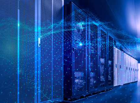 3D rendering Concept of big data processing center, cloud database, station of future, data mining,...