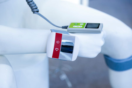 diagnostic physiotherapy sensors on the arm of a human mannequin. Medical technologies for...
