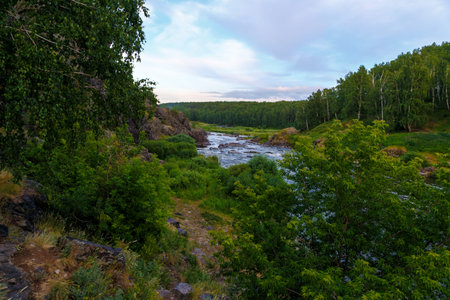 One of the popular tourist places near Yekaterinburg, the river Iset threshold revun, a close-up...