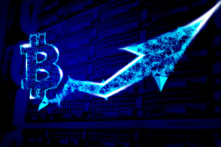 3d rendering bitcoin growth concept, plexus technology cryptocurrency growth chart against the...