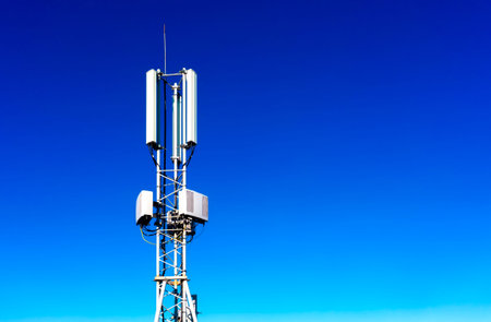 Panel antenna of GSM DCS UMTS LTE bands and radio unit are as part of communication equipment of...