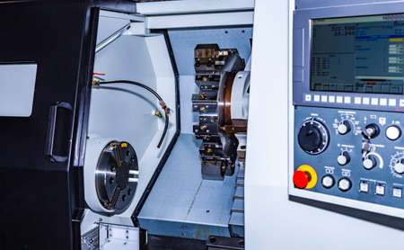 machine tool in metal factory with drilling cnc machinesの写真素材