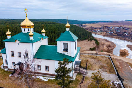 Church on the Rock in Aramashevo, over the river rezh, Ural. Russia.の写真素材