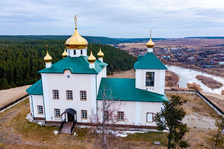 Church on the Rock in Aramashevo, over the river rezh, Ural. Russia.の写真素材