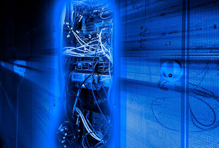 3D render Binary stream, flow of information. Concept of blade server, storage, big data. modern mainframe disk storage with the data stream over in data centerの写真素材
