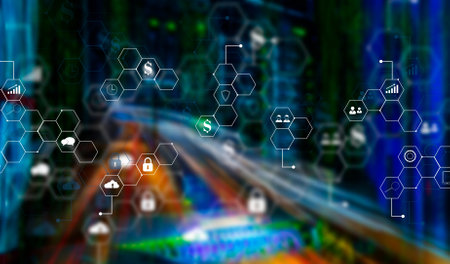 3D render ERP Enterprise Resource Planning system on virtual screen with connections between business intelligence.の写真素材