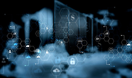 3D render ERP Enterprise Resource Planning system on virtual screen with connections between business intelligence.の写真素材