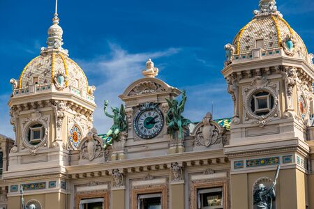 Monaco, Monte-Carlo, 02 October 2019: The main sight of the principality casino surrounded with the green trees, the updated facade, sunny dayのeditorial素材