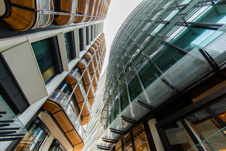 Monaco, Monte-Carlo, 09 July 2019: Facade of the new residential quarter of One, magnificent apartments, a foot zone with a large number magnificent branded shops and restaurants, place Casino, luxuryのeditorial素材