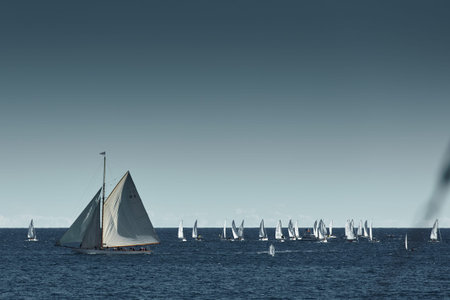 Monaco, Monte-Carlo, 29 September 2022: A lot of sail boats and yachts in the sea went on a sailing...