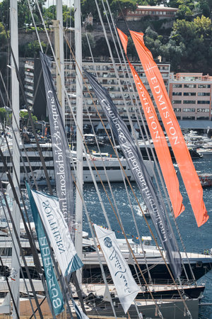 Monaco, Monte Carlo, 27 September 2022 - a lot of luxury yachts at the famous motorboat exhibition in the principality, the most expensive boats for the richest people around the world, yacht brokersのeditorial素材