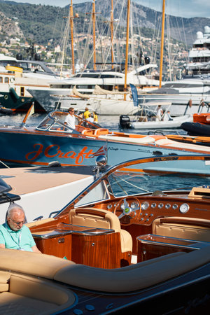 a lot of luxury yachts at the famous motorboat exhibition in the principality, the most expensive boats for the richest people around the world, yacht brokersのeditorial素材
