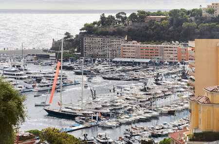 Monaco, Monte Carlo, 27 September 2022 - a lot of luxury yachts at the famous motorboat exhibition in the principality, the most expensive boats for the richest people around the world, yacht brokersのeditorial素材