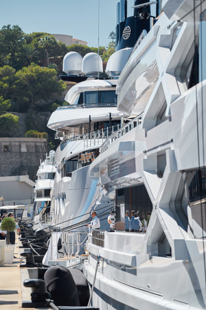 Monaco, Monte Carlo, 28 September 2022 - The famous yacht show, exhibition of luxury mega yachts, the most expensive boats for the richest people around the world, yacht brokersのeditorial素材
