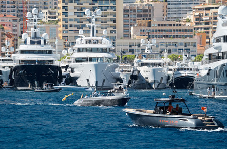 Monaco, Monte Carlo, 28 September 2022 - a lot of luxury yachts at the famous motorboat exhibition...