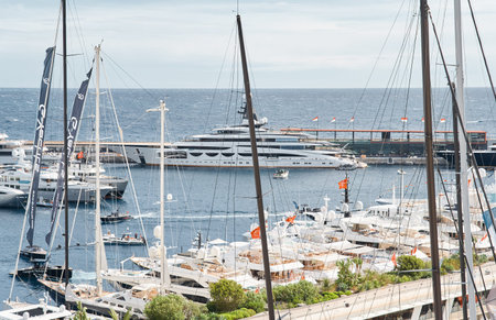 Monaco, Monte Carlo, 29 September 2022 - a lot of luxury yachts at the famous motorboat exhibition,...