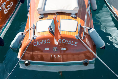 Monaco, Monte Carlo, 28 September 2022 - Vintage motorboat Riva Casino Royal on the famous motorboat...