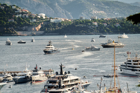 Monaco, Monte Carlo, 01 October 2022 - The famous motorboat exhibition at morning, mega yacht show, novelties of the boating industryのeditorial素材