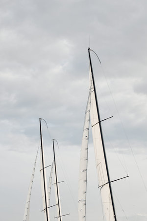multiple sails at the sailing regatta in the Gulf of Finland, hot race of several yachts, nobody