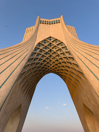 Azadi Tower, Freedom Tower built of Isfahan white marble on the square, Gateway to Tehran, Persian...