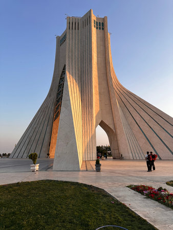 Iran, Tehran, 10 June 2025: Azadi Tower, Freedom Tower built of Isfahan white marble on the square,...