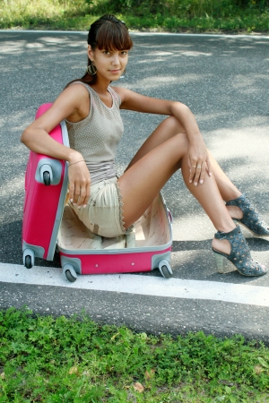  Girl with a suitcaseの写真素材