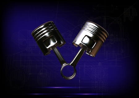 Two pistons on a blue background. 3d renderの写真素材