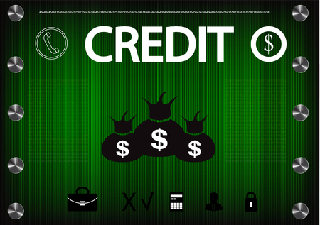 word "credit"on a green background. 2d illustrationのイラスト素材