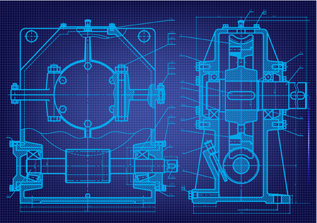 Machine-building drawings on a blue backgroundのイラスト素材