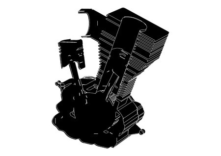 Black motorcycle engine on a white background.のイラスト素材