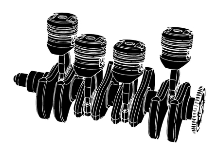 black internal combustion engine on a white backgroundのイラスト素材