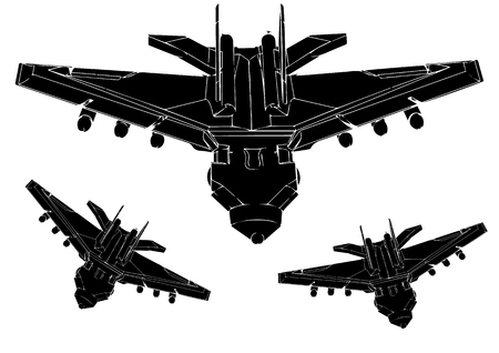 Black fighter on white background, vector imageのイラスト素材