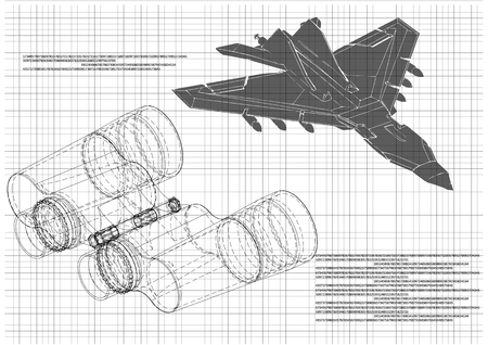 Airplane and binoculars on a white background illustration.のイラスト素材