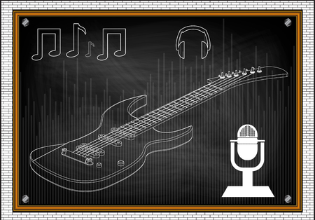 Guitar on a black background. Drawing. 3d modelのイラスト素材