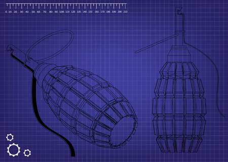 grenade on a blue background. Drawing. 3d modelのイラスト素材