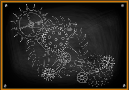 Cogwheels on a black background.のイラスト素材