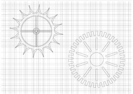 black cogwheels on a white background. Drawing.のイラスト素材