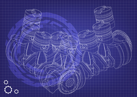 A Machine building drawing isolated on plain purple  backgroundのイラスト素材