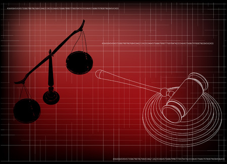 hammer judge, scales of justice on a red backgroundのイラスト素材