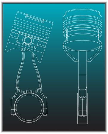 3d model of piston on turquoise background. Drawingのイラスト素材