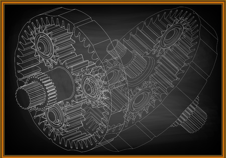 3d model of the planetary gear  mechanism on a black background. Gearのイラスト素材