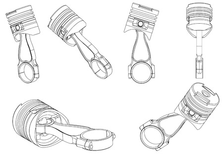 3d model of piston on white background. Drawingのイラスト素材