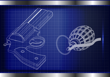 3d model of a pistol on a blue background. Drawingのイラスト素材