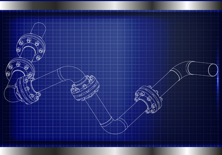 3d model of an pipeline on a blue background. Drawing Vector illustration.のイラスト素材