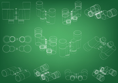 Line drawing of binoculars on green background.のイラスト素材