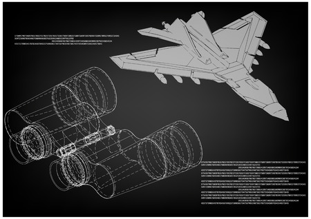 airplane and binoculars on a black background Vector illustration.のイラスト素材