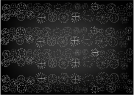 White cogwheels on a black background. Drawing illustration.のイラスト素材