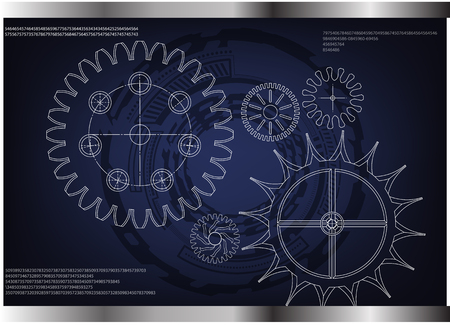 white cogwheels on a blue background. Drawing.のイラスト素材